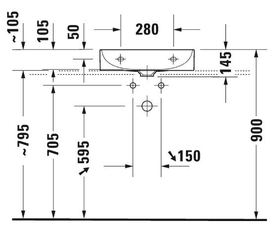 Duravit DuraSquare 50 h&aring;ndvask t/v&aelig;g eller m&oslash;bel - Uden hanehul