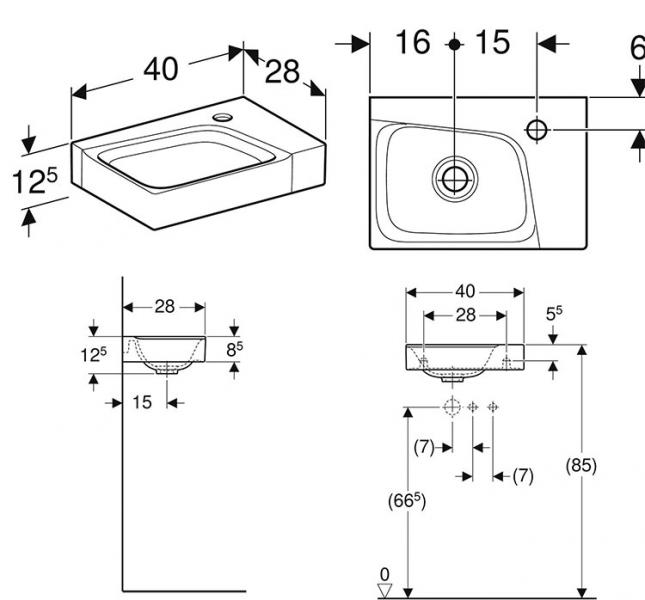 Geberit Xeno&sup2; 40 h&aring;ndvask t/v&aelig;g eller m&oslash;bel - 1 hanehul til h&oslash;jre - Uden overl&oslash;b - KeraTect