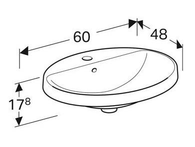 Geberit Variform 60 oval h&aring;ndvask m/bagkant t/nedf&aelig;ldning - 1 hanehul