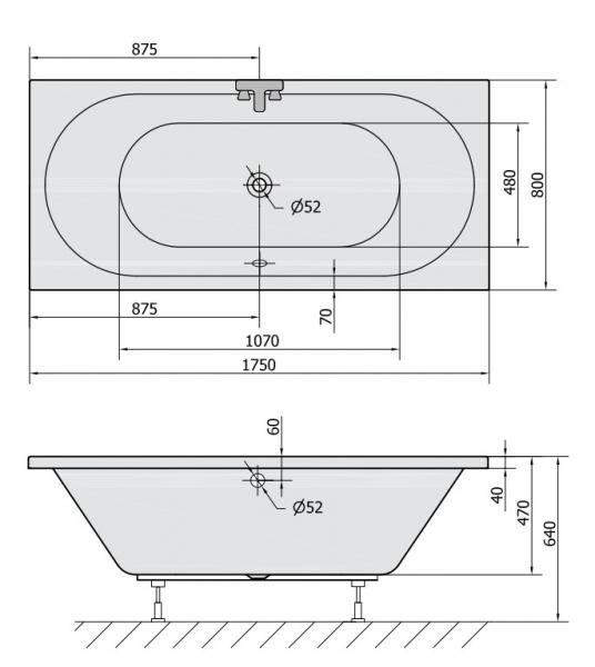 Royal Viva Box badekar t/indbygning - 175 x 80 - 2 rygl&aelig;n