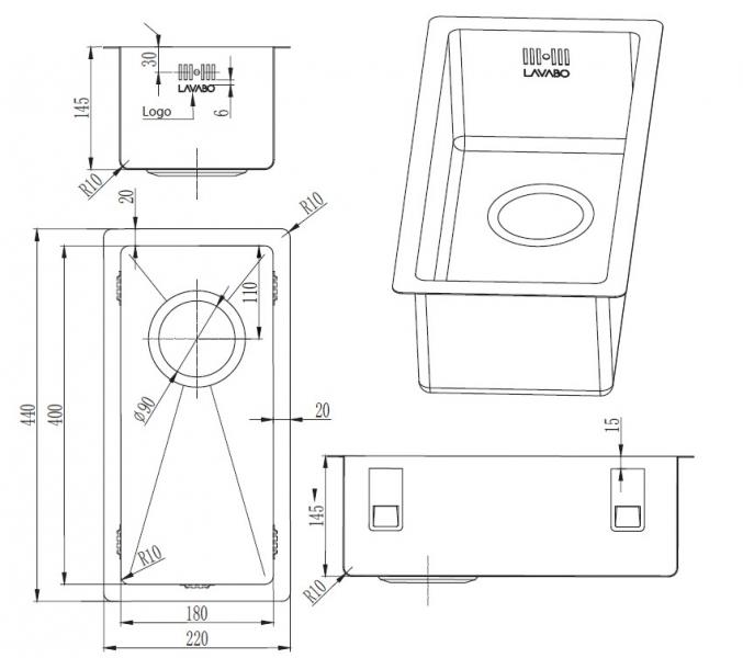 Lavabo Kubus 180 Soft k&oslash;kkenvask - Dark bronze