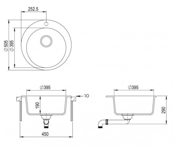 Lavabo Saturn rund komposit k&oslash;kkenvask - Sort/krom