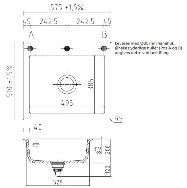 Lavabo Mera 57 porcel&aelig;nsk&oslash;kkenvask - Messing afl&oslash;b