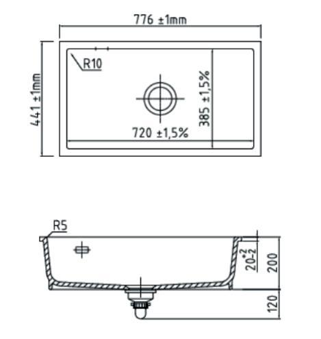 Lavabo Mera 80 U porcel&aelig;nsk&oslash;kkenvask m/krom afl&oslash;b - Hvid
