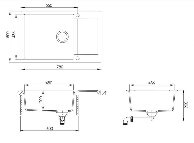 Lavabo Saturn 790 k&oslash;kkenvask i komposit m/afl&oslash;bsbakke - Sort/krom