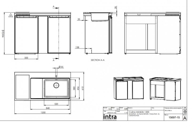 Intra Culina 120 minik&oslash;kken m/keramisk kogeplade - H&oslash;jre