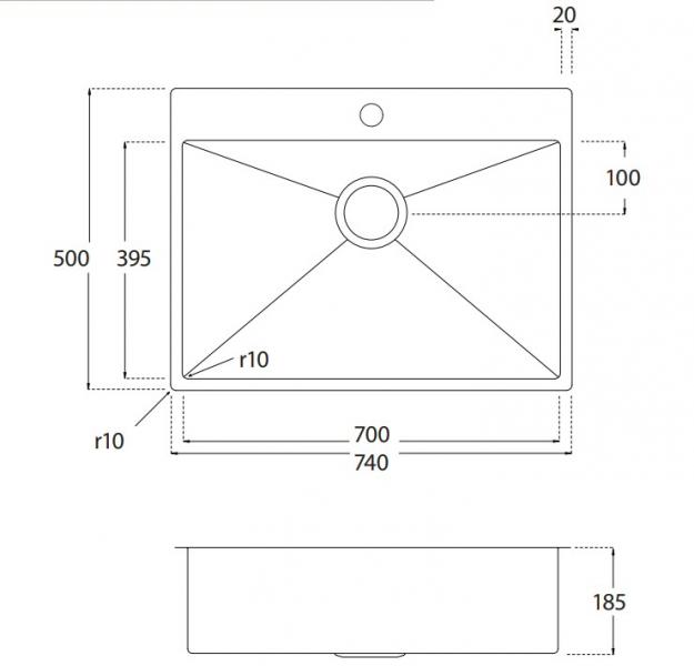 Lavabo Kubus 720 soft k&oslash;kkenvask