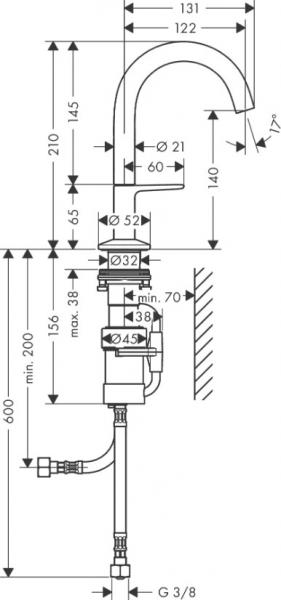 Hansgrohe AXOR One 140 select h&aring;ndvaskarmatur m/push-open bundventil - Krom