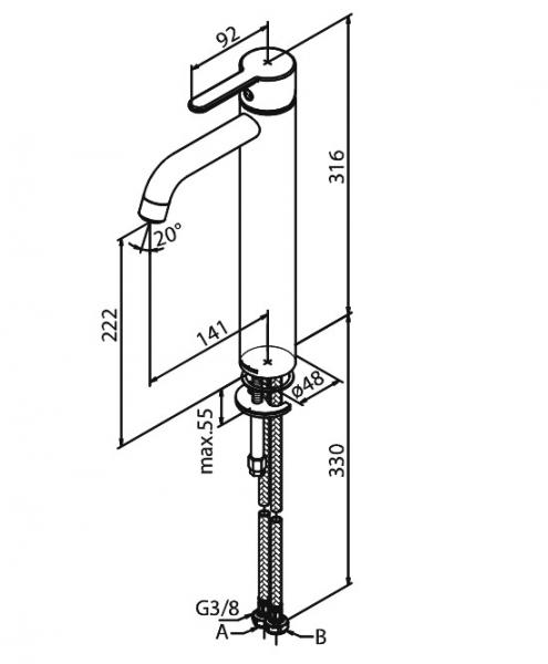 Damixa Silhouet L h&aring;ndvaskbatteri u/bundventil - Steel