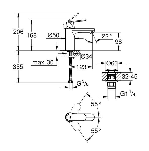 Grohe Eurosmart Cosmopolitan M h&aring;ndvaskarmatur m/pop up bundventil