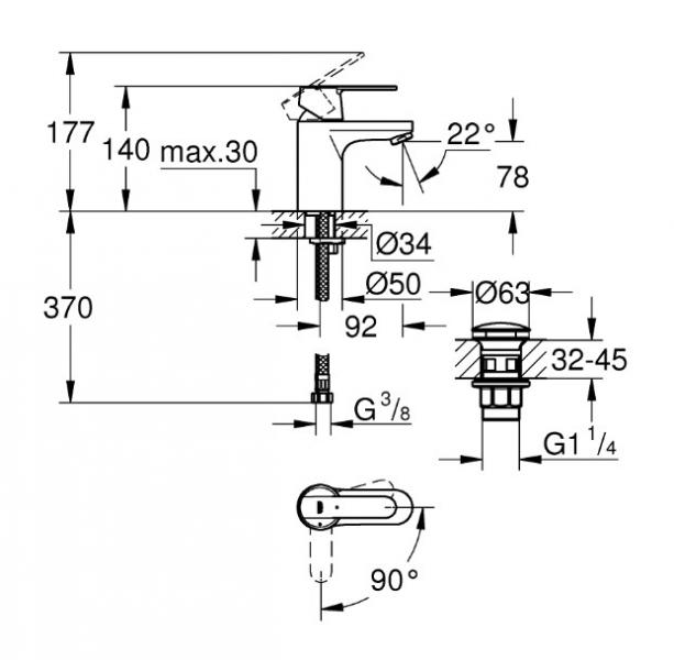 Grohe Get S h&aring;ndvaskarmatur u/bundventil m/koldstart