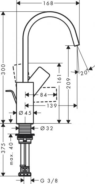 hansgrohe Vivenis 210 h&aring;ndvaskarmatur m/svingtud u/bundventil - Krom