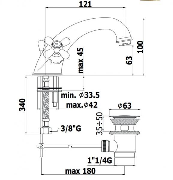 Lavabo Retro 2-grebs h&aring;ndvaskarmatur - Messing natur