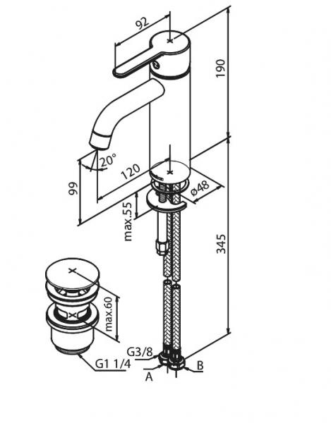Damixa Silhouet M h&aring;ndvaskbatteri m/push-open bundventil