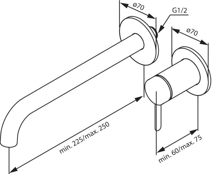 Damixa Iris h&aring;ndvaskarmatur til indbygning m/Koldstart - 250 mm - Steel