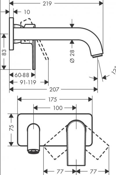 hansgrohe Vernis Shape h&aring;ndvaskarmatur til indbygning - 207 mm -  Mat sort