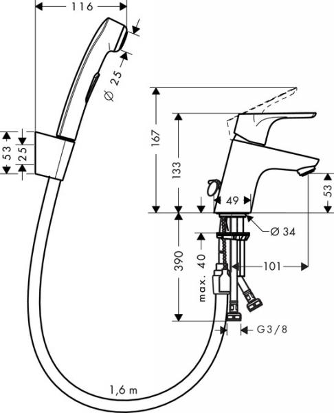 hansgrohe Focus bidette armatur m/h&aring;ndbruser