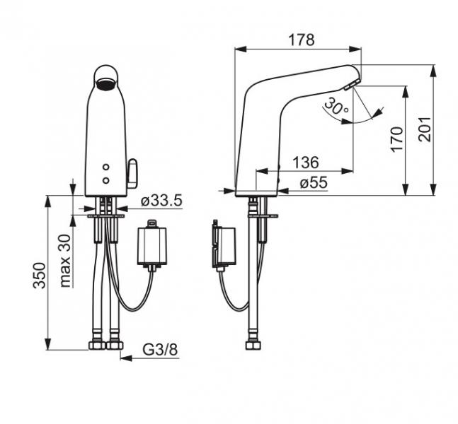 Oras Medipro XL ber&oslash;ringsfri vandhane m/bluetooth - Batteri