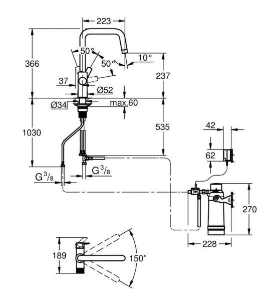 Grohe Blue Pure Start starts&aelig;t m/udtr&aelig;k og UltraSafe filter - Krom