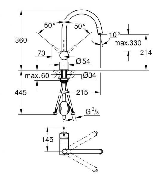 Grohe Minta k&oslash;kkenarmatur m/udtr&aelig;k - Supersteel