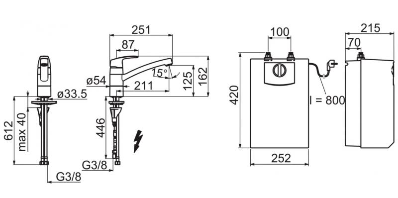 Oras Safira k&oslash;kkenarmatur med 5 liters varmtvandsbeholder