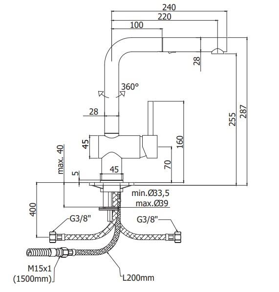 Lavabo Kubus 040 k&oslash;kkenarmatur m/udtr&aelig;k - Messing natur
