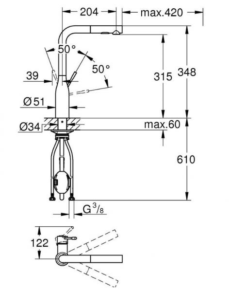 Grohe Essence k&oslash;kkenarmatur m/udtr&aelig;k og svingtud - Mat sort