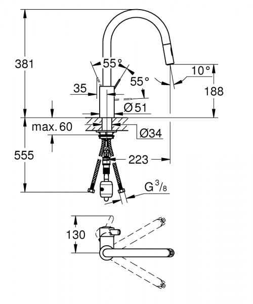 Grohe NEW Eurosmart Cosmopolitan k&oslash;kkenarmatur m/udtr&aelig;k  - Krom