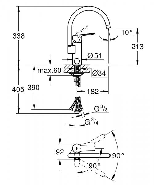 Grohe Start k&oslash;kkenarmatur m/C-tud og afsp&aelig;rring - Krom