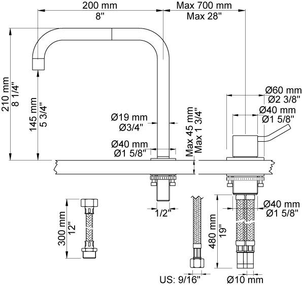 Vola 590M-16 h&aring;ndvaskbatteri - Krom