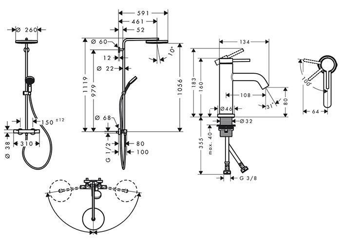 hansgrohe Pulsify S Puro & Tecturis komplet pakke til badev&aelig;relset - Mat sort