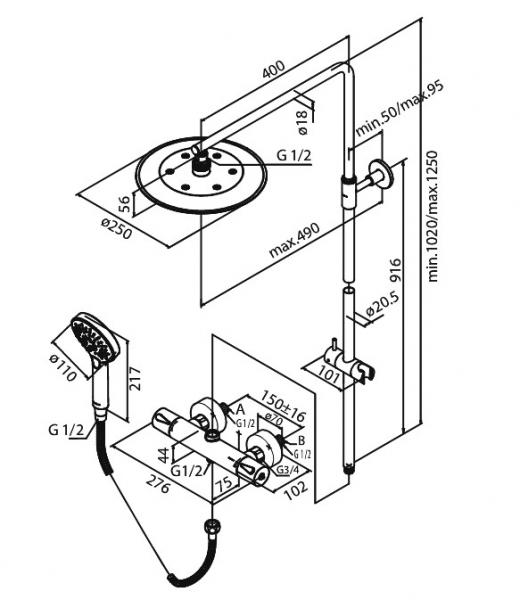 Damixa Silhouet komplet brusesystem - &Oslash;250 - Steel