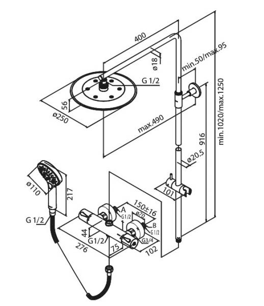 Damixa Silhouet komplet brusesystem - &Oslash;250 - B&oslash;rstet messing
