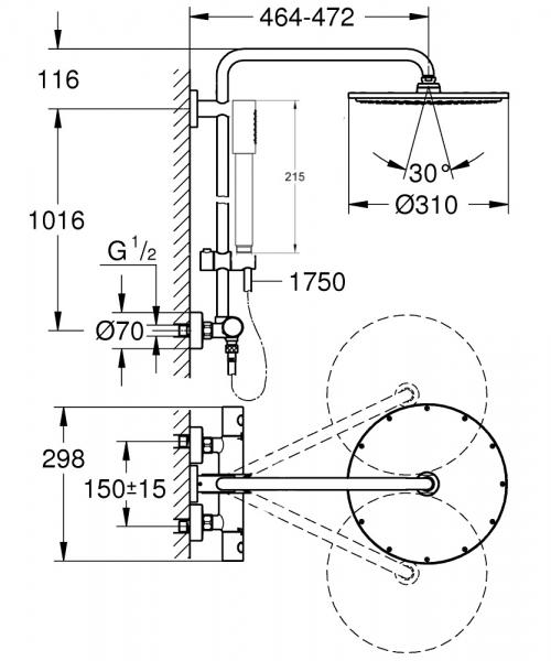 Grohe Euphoria XXL 310 komplet brusesystem - B&oslash;rstet Cool Sunrise