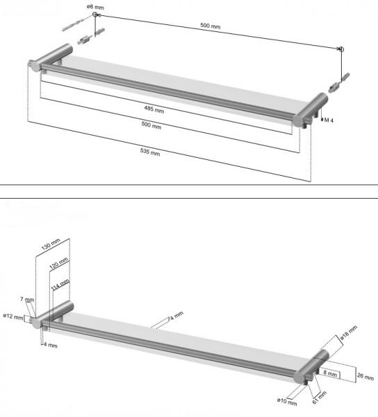 Cool Line spejlhylde - Matb&oslash;rstet st&aring;l