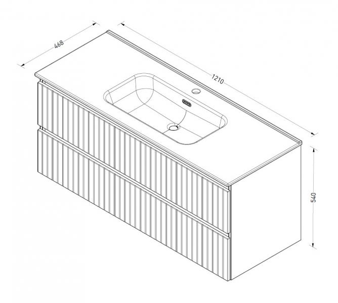 Sanibell Proline 120 m&oslash;bels&aelig;t m/lameller og 2 skuffer - Terra eg