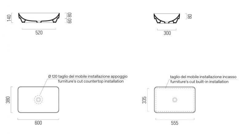 GSI Pura 60 fritst&aring;ende bowlevask - Firkantet - Uden overl&oslash;b - Ghiaccio
