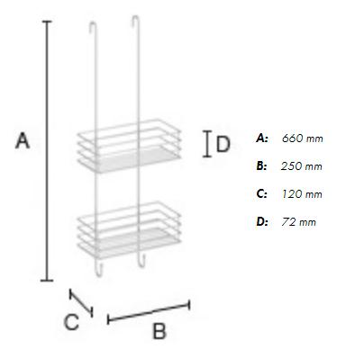 Beslagsboden h&aelig;ngende brusehylde - Dobbelt - Krom