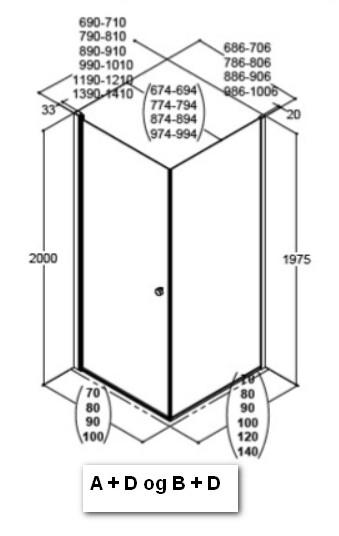 Dansani Match B+D 80x80 brusehj&oslash;rne - Klar glas/mat sort