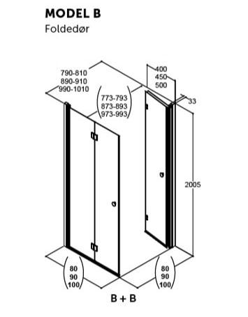 Dansani Match B+B bruseniche - 80x80 cm - Tonet glas/mat sort