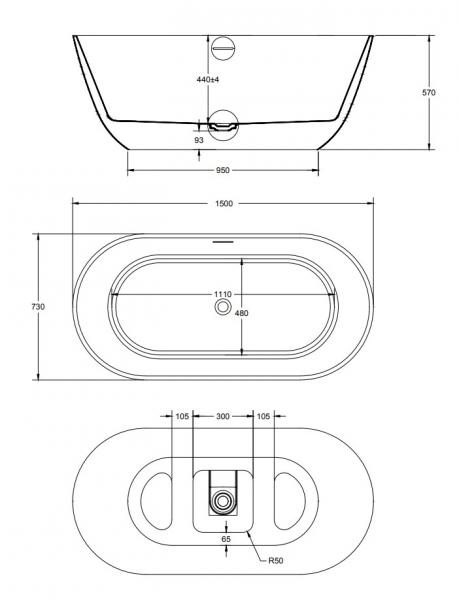 Str&oslash;mberg Corato ovalt fritst&aring;ende badekar 1500 x 730 mm
