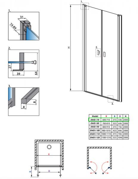 Str&oslash;mberg Noma 30 dobbelt svingd&oslash;r 700mm - B&oslash;rstet gunmetal