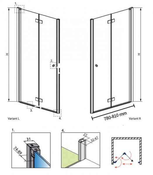 Str&oslash;mberg Noma 180 nichefolded&oslash;r 800mm - H&oslash;jre - Poleret messing