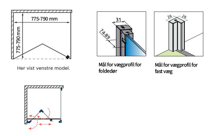 Str&oslash;mberg Noma 195 fastv&aelig;g m/folded&oslash;r 800mm - H&oslash;jre - Poleret messing