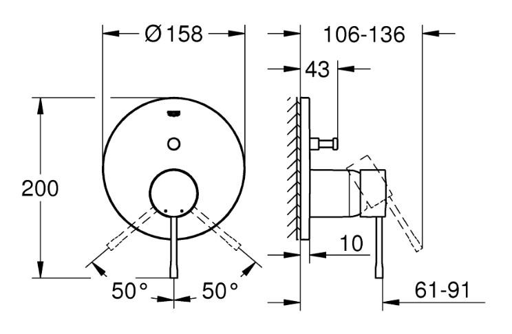 Grohe komplet indbygningspakke til badekar m/SmartActive h&aring;ndbruser - Mat sort