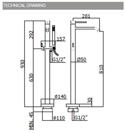 Str&oslash;mberg Ligro fritst&aring;ende badekar -/brusebatteri - Mat sort