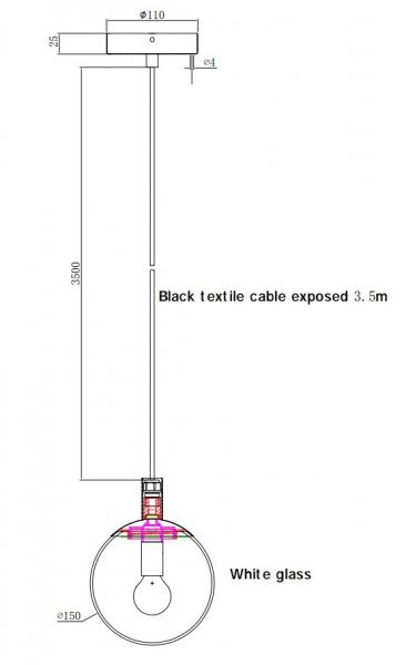 Cass&oslash;e Luna pendel m/hvidt glas - Mat sort