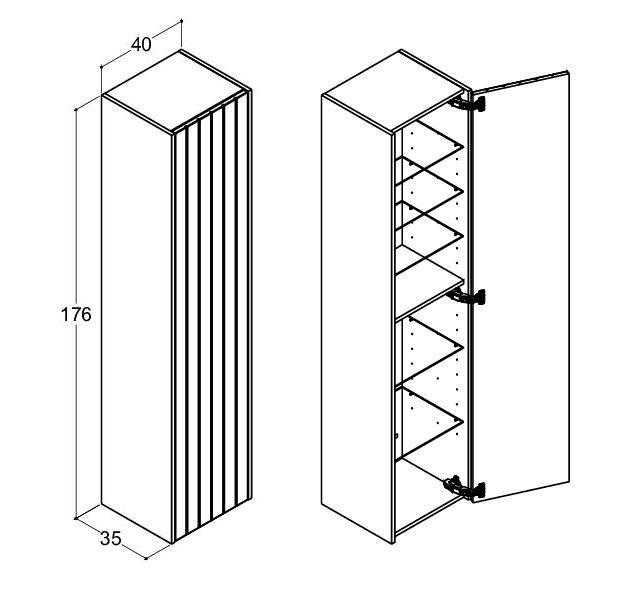 Dansani Luna Vintage 40 h&oslash;jskab A m/l&aring;ge og riller - H&oslash;jreh&aelig;ngslet - Natur eg/valgfri farve