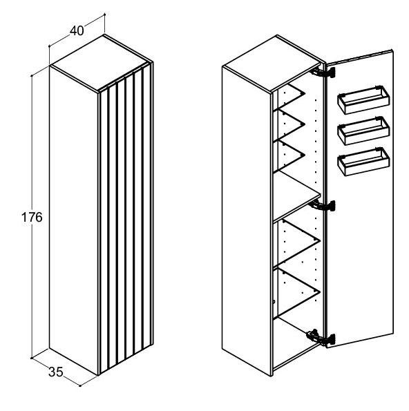 Dansani Luna Vintage 40 h&oslash;jskab B m/l&aring;ge - H&oslash;jreh&aelig;ngslet - Hvid mat