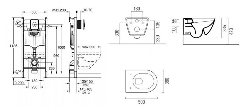 GSI Pura Ghiaccio 50 toiletpakke inkl. s&aelig;de m. softclose, cisterne og mat sort betjening